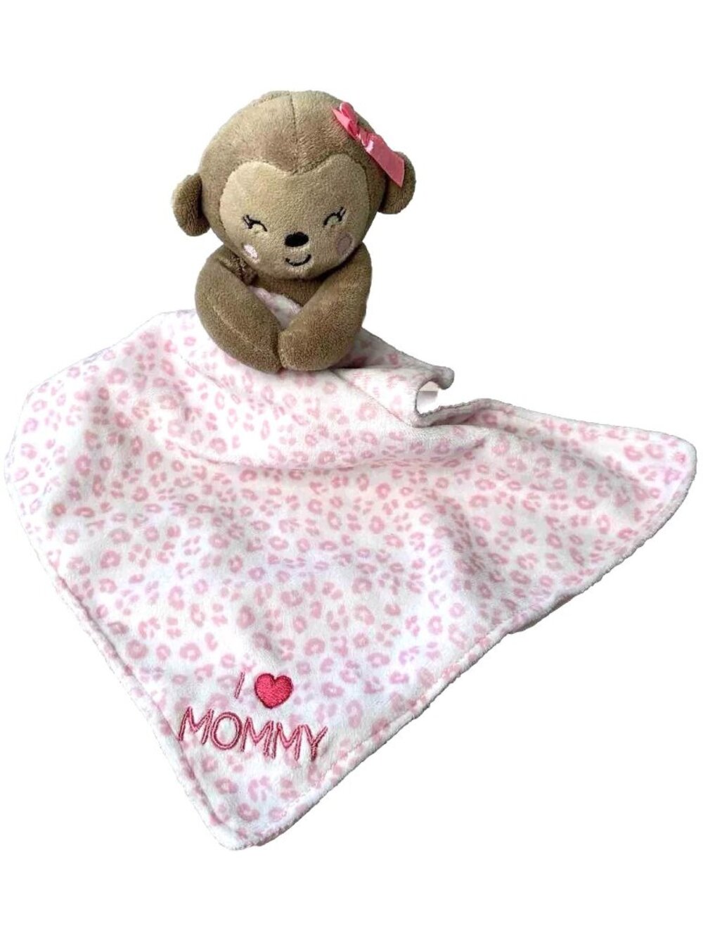 Carter Child of Mine Lovey Plush Monkey Rattle Pink Leopard Satin I Love Mommy